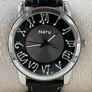 Nary Men Wristwatch Black Faux Leather Band Quartz Analog Watch